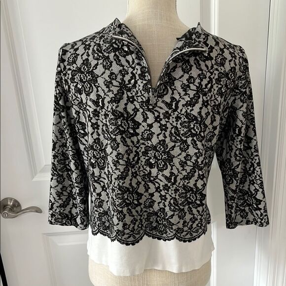 Talbots Black and White Lace Printed With bottom tail Back Zipper - Picture 6 of 9